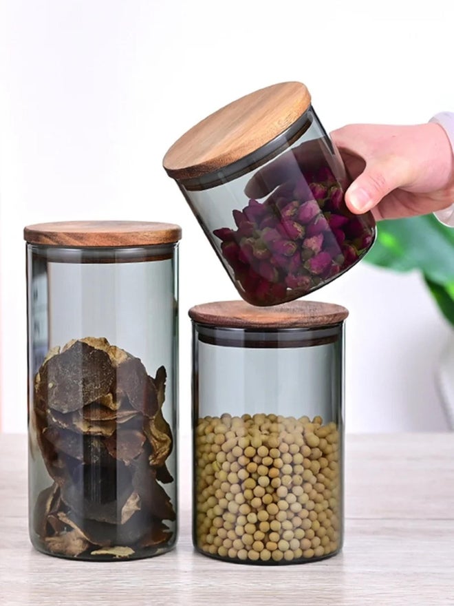 1CHASE 2-Piece Borosilicate Glass Storage Jar, Smoky Grey 1300 ML - Image 3